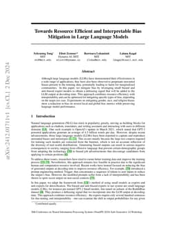 Towards Resource Efficient and Interpretable Bias Mitigation in Large
  Language Models