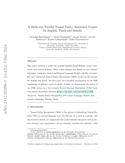 A Multi-way Parallel Named Entity Annotated Corpus for English, Tamil and Sinhala