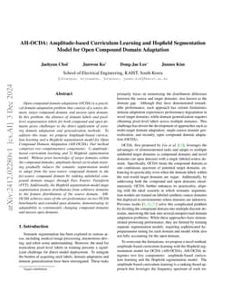 AH-OCDA: Amplitude-based Curriculum Learning and Hopfield Segmentation
  Model for Open Compound Domain Adaptation