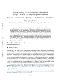 Approximately Fair and Population Consistent Budget Division via Simple Payment Schemes