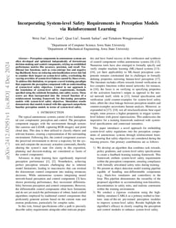 Incorporating System-level Safety Requirements in Perception Models via
  Reinforcement Learning