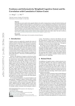 Freshness and Informativity Weighted Cognitive Extent and Its Correlation with Cumulative Citation Count