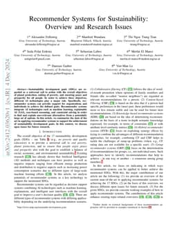 Recommender Systems for Sustainability: Overview and Research Issues