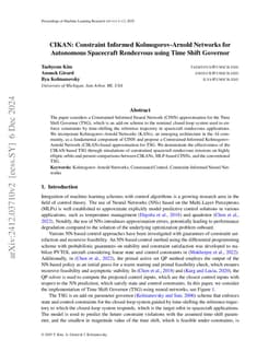 CIKAN: Constraint Informed Kolmogorov-Arnold Networks for Autonomous
  Spacecraft Rendezvous using Time Shift Governor