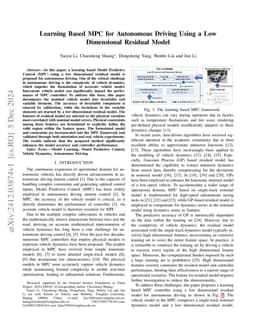 Learning Based MPC for Autonomous Driving Using a Low Dimensional
  Residual Model