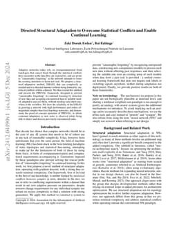 Directed Structural Adaptation to Overcome Statistical Conflicts and
  Enable Continual Learning