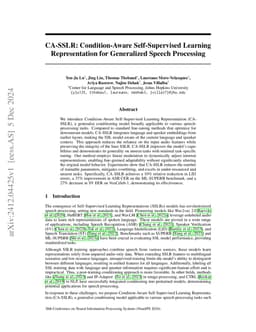 CA-SSLR: Condition-Aware Self-Supervised Learning Representation for
  Generalized Speech Processing