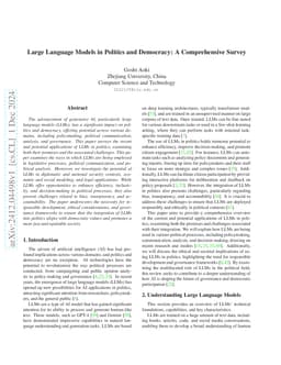Large Language Models in Politics and Democracy: A Comprehensive Survey