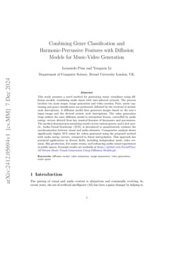Combining Genre Classification and Harmonic-Percussive Features with
  Diffusion Models for Music-Video Generation