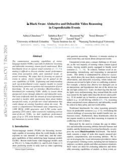 Black Swan: Abductive and Defeasible Video Reasoning in Unpredictable Events