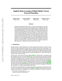 Implicit Delta Learning of High Fidelity Neural Network Potentials