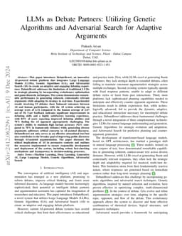 LLMs as Debate Partners: Utilizing Genetic Algorithms and Adversarial
  Search for Adaptive Arguments