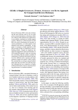 GEAR: A Simple GENERATE, EMBED, AVERAGE AND RANK Approach for
  Unsupervised Reverse Dictionary