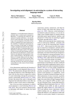 Investigating social alignment via mirroring in a system of interacting language models