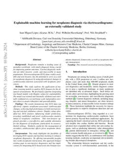 Explainable machine learning for neoplasms diagnosis via
  electrocardiograms: an externally validated study