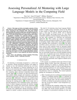 Assessing Personalized AI Mentoring with Large Language Models in the
  Computing Field