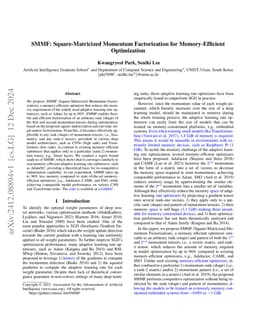 SMMF: Square-Matricized Momentum Factorization for Memory-Efficient
  Optimization