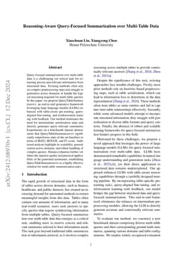 Reasoning-Aware Query-Focused Summarization over Multi-Table Data
