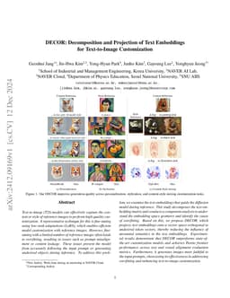 DECOR:Decomposition and Projection of Text Embeddings for Text-to-Image
  Customization