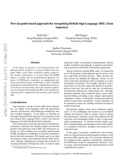 New keypoint-based approach for recognising British Sign Language (BSL) from sequences