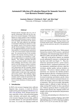 Automated Collection of Evaluation Dataset for Semantic Search in
  Low-Resource Domain Language