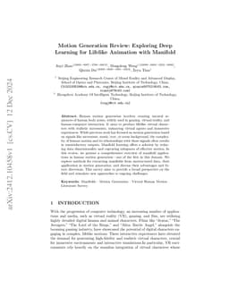 Motion Generation Review: Exploring Deep Learning for Lifelike Animation
  with Manifold