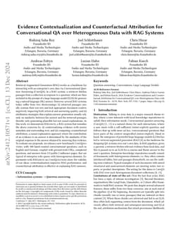 Evidence Contextualization and Counterfactual Attribution for
  Conversational QA over Heterogeneous Data with RAG Systems