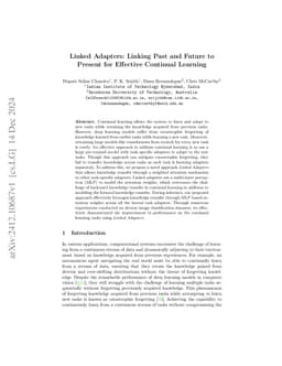 Linked Adapters: Linking Past and Future to Present for Effective
  Continual Learning