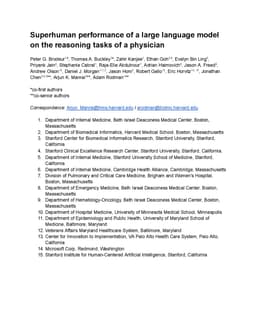 Superhuman performance of a large language model on the reasoning tasks
  of a physician