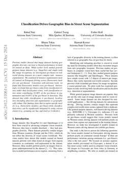 Classification Drives Geographic Bias in Street Scene Segmentation