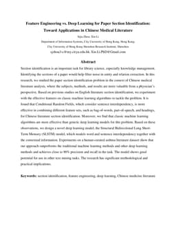 Feature engineering vs. deep learning for paper section identification:
  Toward applications in Chinese medical literature