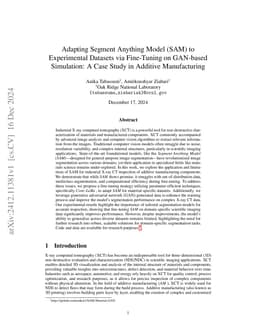Adapting Segment Anything Model (SAM) to Experimental Datasets via
  Fine-Tuning on GAN-based Simulation: A Case Study in Additive Manufacturing