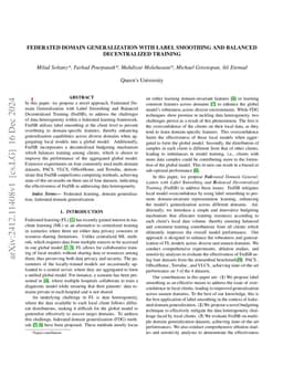 Federated Domain Generalization with Label Smoothing and Balanced Decentralized Training