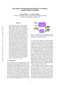 Self-Adaptive Paraphrasing and Preference Learning for Improved Claim
  Verifiability