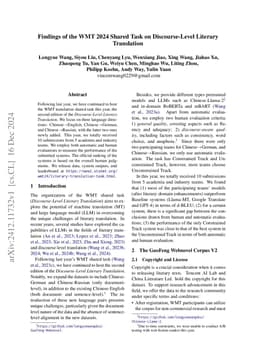 Findings of the WMT 2024 Shared Task on Discourse-Level Literary
  Translation