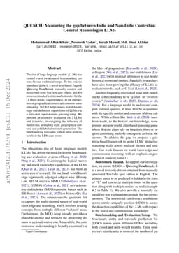 QUENCH: Measuring the gap between Indic and Non-Indic Contextual General
  Reasoning in LLMs