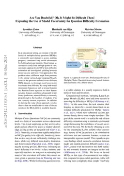 Are You Doubtful? Oh, It Might Be Difficult Then! Exploring the Use of Model Uncertainty for Question Difficulty Estimation