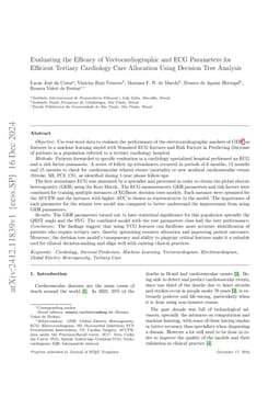 Evaluating the Efficacy of Vectocardiographic and ECG Parameters for
  Efficient Tertiary Cardiology Care Allocation Using Decision Tree Analysis