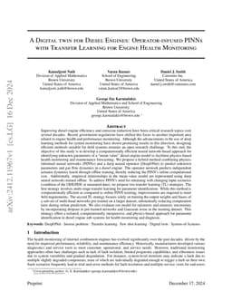A Digital twin for Diesel Engines: Operator-infused PINNs with Transfer
  Learning for Engine Health Monitoring