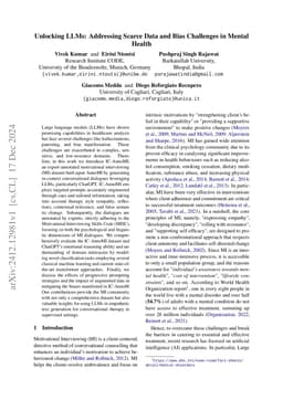 Unlocking LLMs: Addressing Scarce Data and Bias Challenges in Mental
  Health