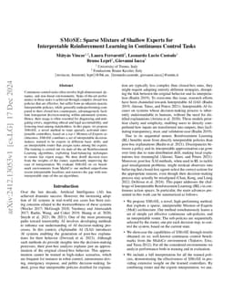 SMOSE: Sparse Mixture of Shallow Experts for Interpretable Reinforcement
  Learning in Continuous Control Tasks