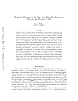 Reservoir Computing for Fast, Simplified Reinforcement Learning on
  Memory Tasks