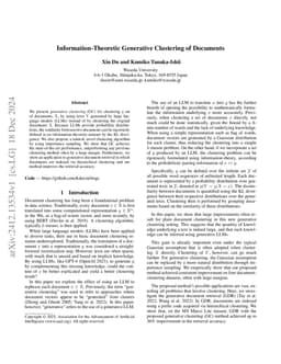 Information-Theoretic Generative Clustering of Documents