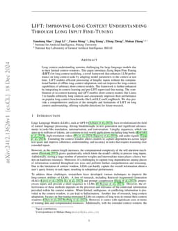 LIFT: Improving Long Context Understanding Through Long Input
  Fine-Tuning