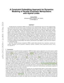 A Constraint Embedding Approach for Dynamics Modeling of Parallel
  Kinematic Manipulators with Hybrid Limbs