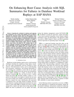 On Enhancing Root Cause Analysis with SQL Summaries for Failures in
  Database Workload Replays at SAP HANA