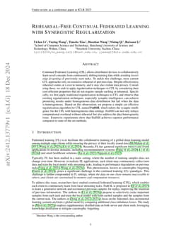 Rehearsal-Free Continual Federated Learning with Synergistic Synaptic Intelligence
