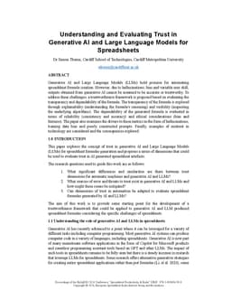 Understanding and Evaluating Trust in Generative AI and Large Language
  Models for Spreadsheets