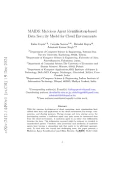 MAIDS: Malicious Agent Identification-based Data Security Model for
  Cloud Environments