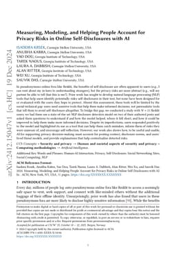 Measuring, Modeling, and Helping People Account for Privacy Risks in
  Online Self-Disclosures with AI